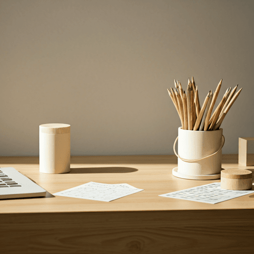 Clean workspace with design tools and prototypes